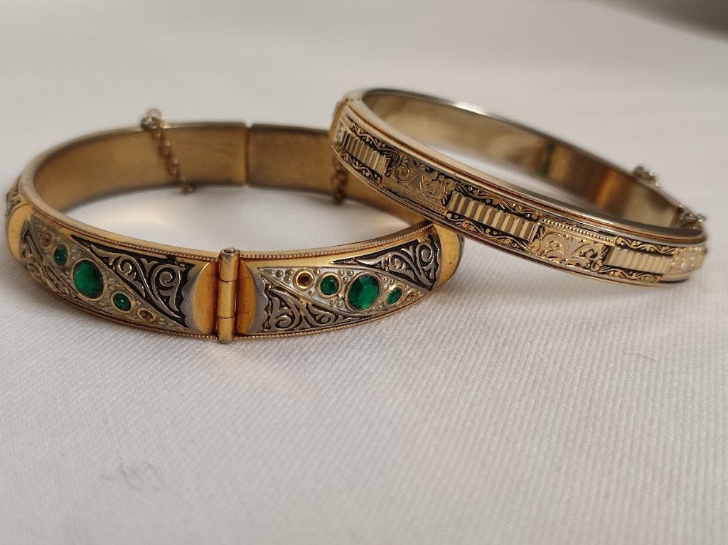 Set Vintage Spaanse Damascene (Toledo) Armbanden – Jaren 60, Overige materialen, Gebruikt, Ophalen of Verzenden, Met edelsteen