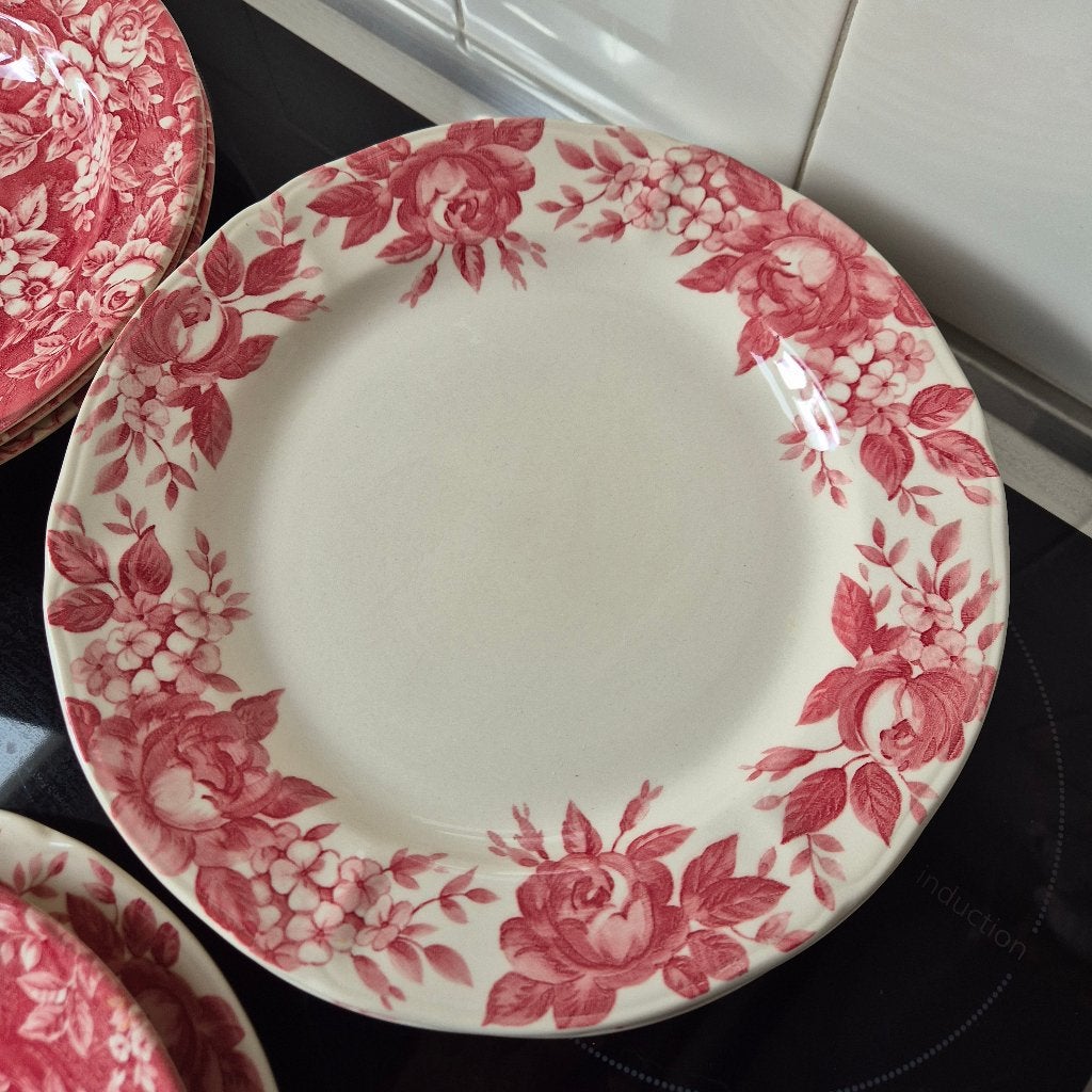 6 dinerborden 26cm en 5 diepe borden rozen decor Claytan, Huis en Inrichting, Keuken | Servies, Ophalen, Zo goed als nieuw, Bord(en)