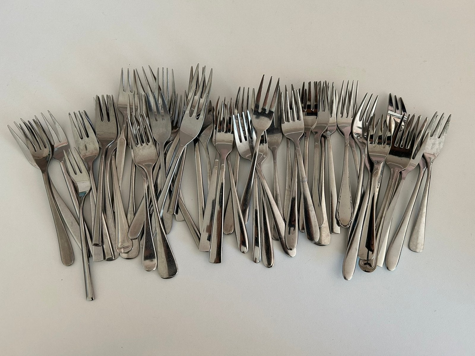 Partij cocktailvorken ongesorteerd 50 stuks, Ophalen of Verzenden, Gebruikt, Rvs of Chroom