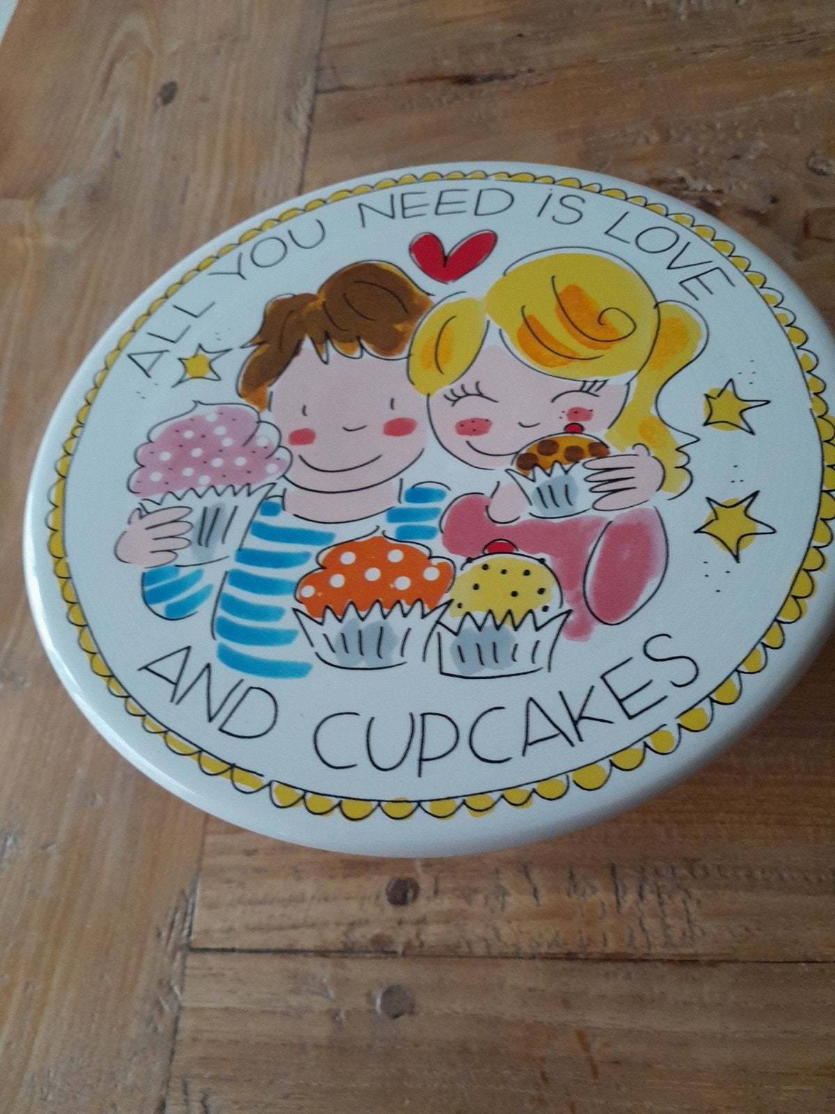 Puntgaaf Blond Amsterdam cupcakes schaal met schep, Ophalen of Verzenden, Zo goed als nieuw, Aardewerk, Schaal of Schalen