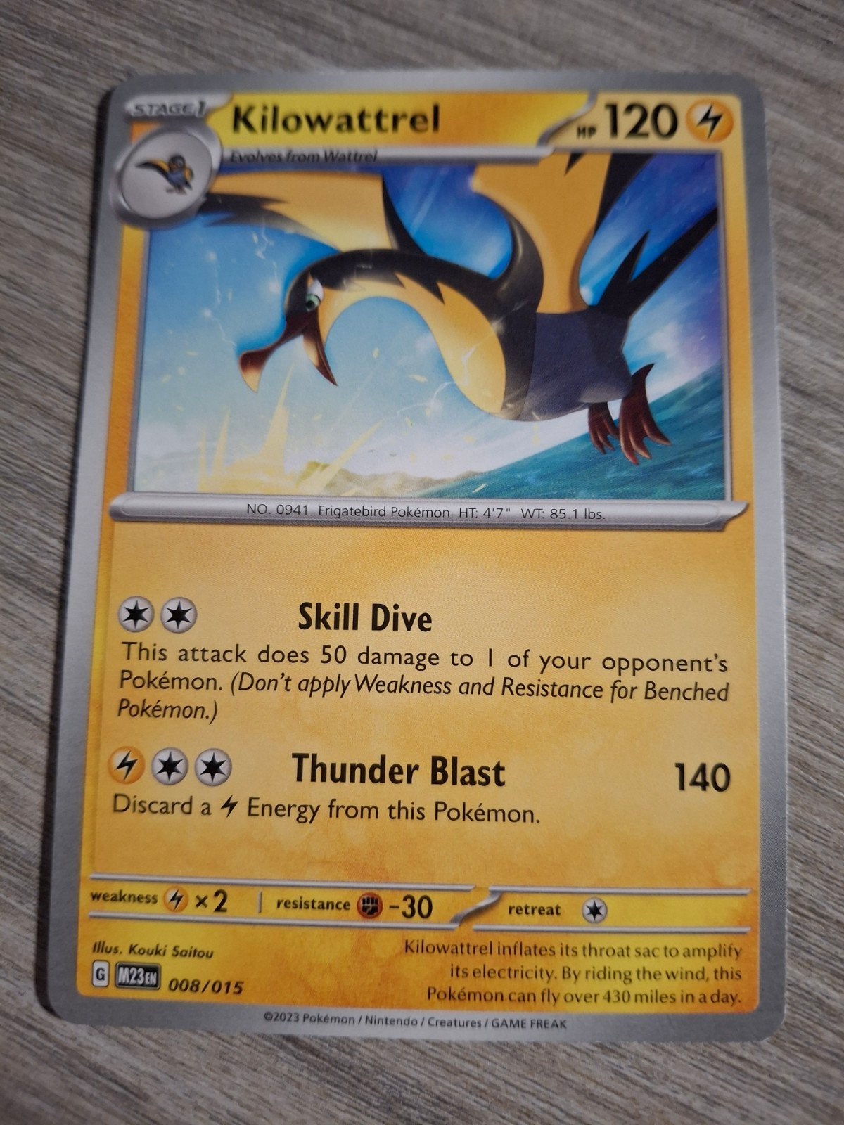 Pokémon Kaart Kilowattrel 008/015, Ophalen of Verzenden, Zo goed als nieuw, Losse kaart