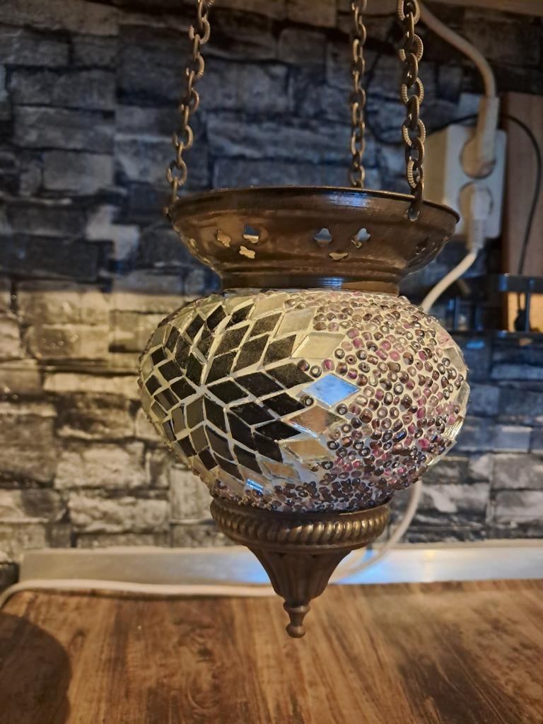 Oosterse Mozaïek Hanglamp - Sfeervolle Verlichting, Ophalen, Minder dan 50 cm, Zo goed als nieuw, Glas