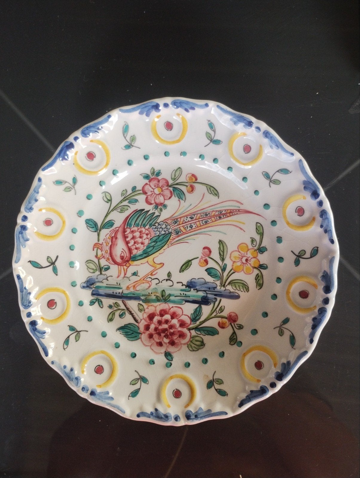 Handgeschilderd Portugees decoratief bord met vogel, Ophalen of Verzenden