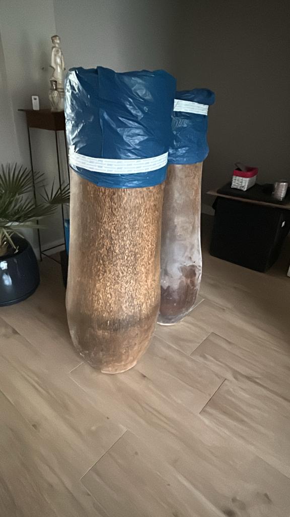 Twee mooie houten plantenzuilen, Huis en Inrichting, Ophalen of Verzenden, Gebruikt