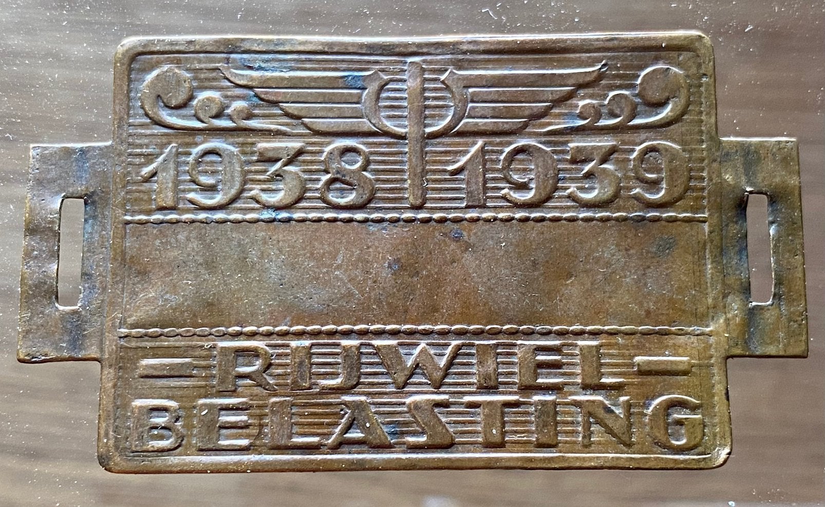 Rijwielbelasting plaatje 1938-1939, Verzamelen, Ophalen of Verzenden, Gebruikt