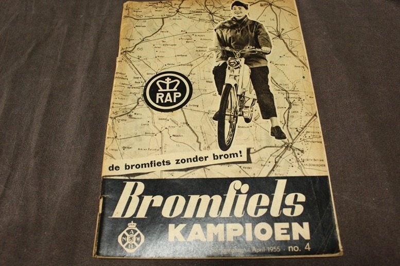 Blad Bromfiets Kampioen april 1955 oa. Panther test, Fietsen en Brommers, Ophalen of Verzenden, Gebruikt