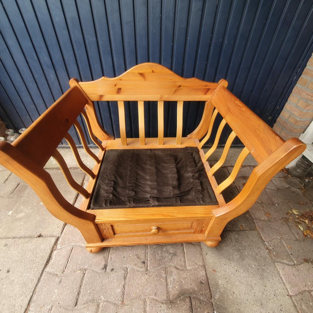 Houten fauteuil brocante met lade, Gebruikt, Eenpersoons, Minder dan 75 cm, Ophalen of Verzenden