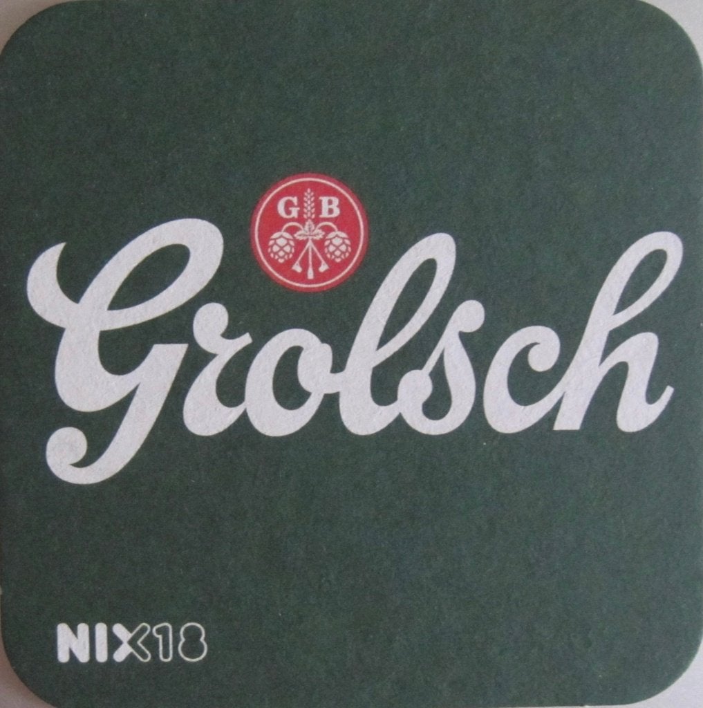 bierviltje van Grolsch - groene achtergrond, Ophalen of Verzenden, Zo goed als nieuw, Viltje(s), Grolsch