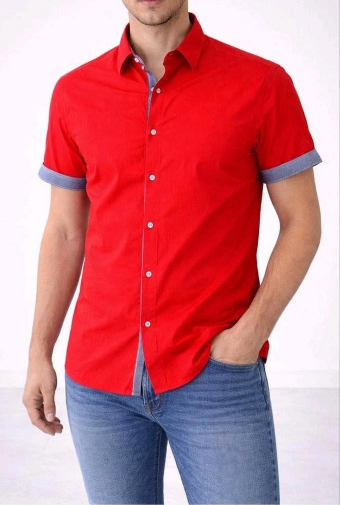 Livergy heren overhemd rood – maat M – korte mouw, Zo goed als nieuw, Livergy, Rood, Halswijdte 39/40 (M)