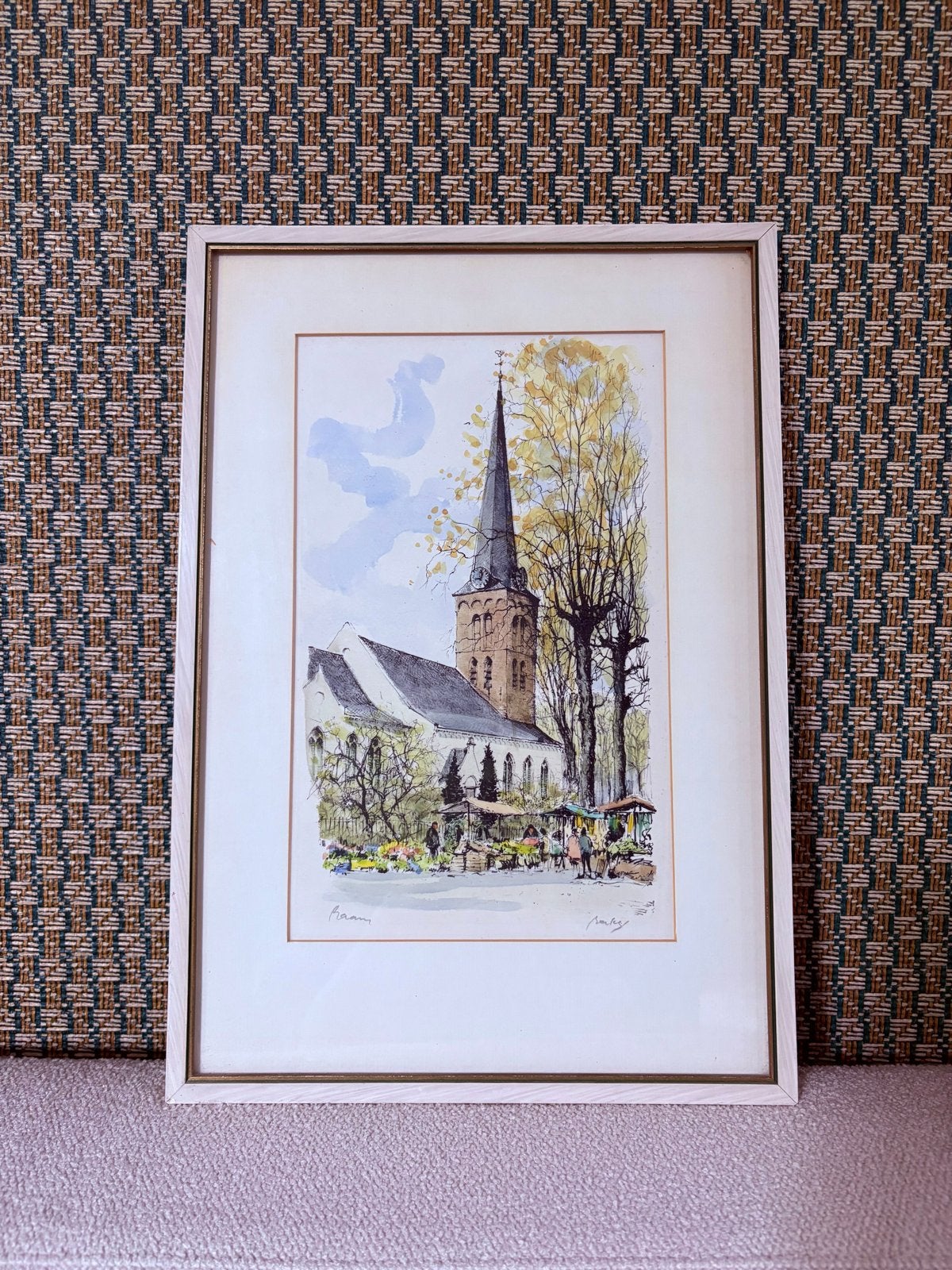 Aquarel Grote Kerk van Epe door Ron Wanders, Antiek en Kunst, Realistisch, Ophalen of Verzenden, Gesigneerd, Aquarel