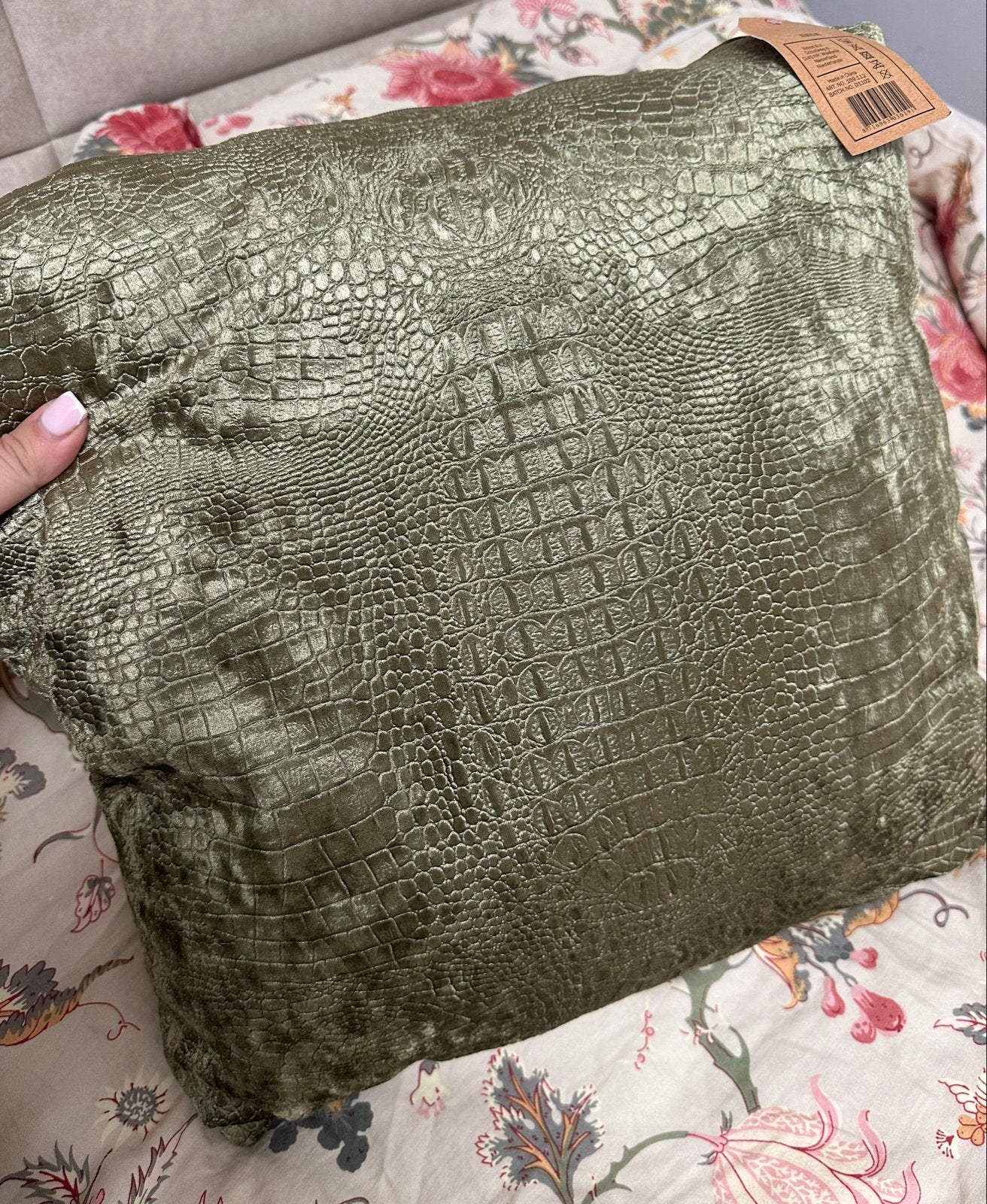 NIEUW Sierkussen groen croco krokodillenprint Hotel Chique, Huis en Inrichting, Overige merken, Met print, Vierkant, Nieuw