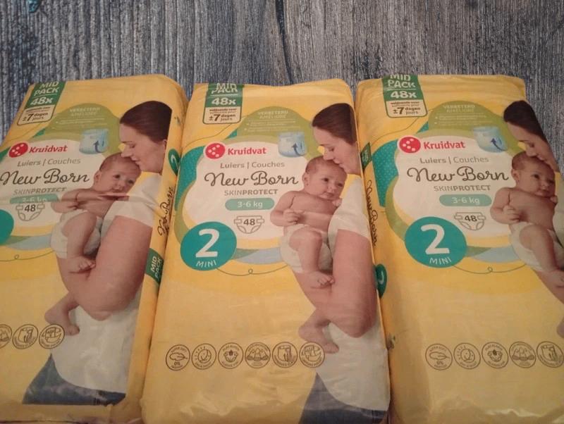 3xKruidvat NewBorn Mini Maat 2 Luiers Midpack mt 2 (3-6 kg),, Kinderen en Baby's, Badjes en Verzorging, Ophalen of Verzenden, Nieuw