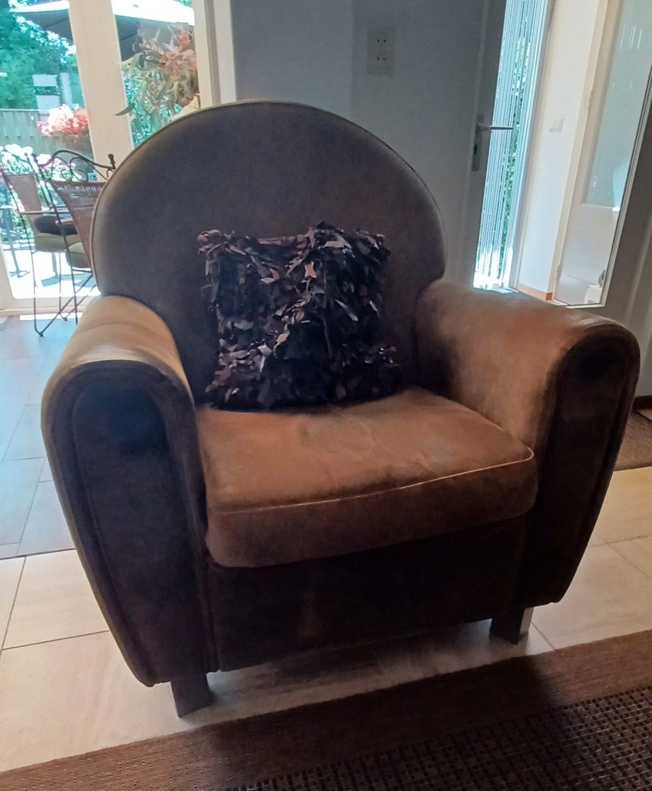 Comfortabele fauteuil - Bruin leer, Ophalen, Gebruikt, Klassiek, 75 tot 100 cm