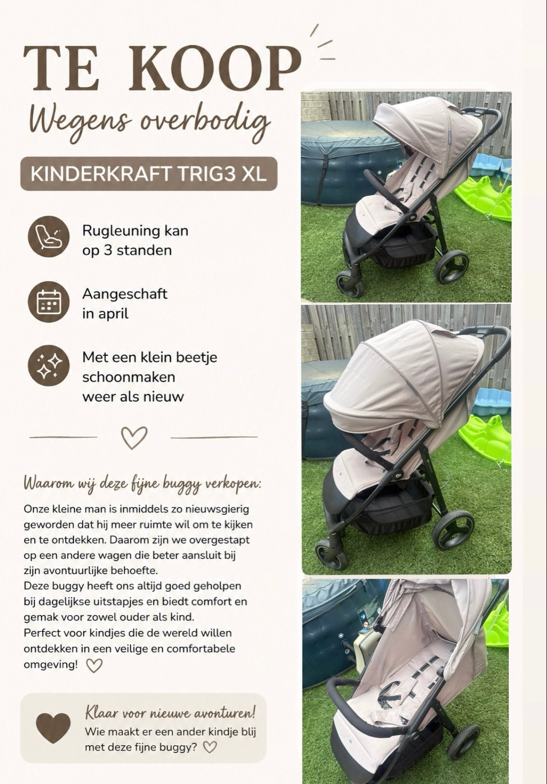 Kinderkraft Trig3 XL Buggy - Zo goed als nieuw, Ophalen, Zo goed als nieuw, Overige merken, Verstelbare rugleuning