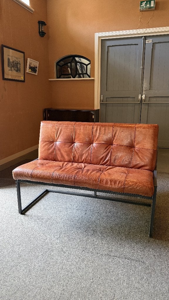 Cognac leren eetkamerbank, Huis en Inrichting, Stoelen, Ophalen, Gebruikt, Bruin, Vier