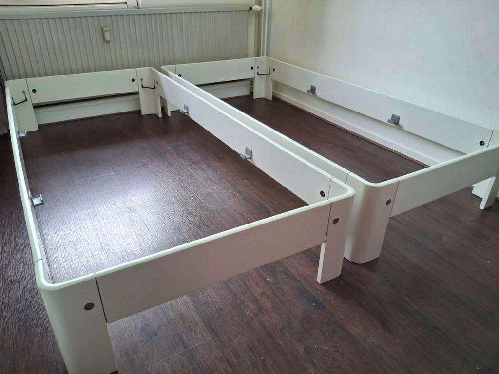 2 Auping bedden met verstelbaar spiraal 90x200cm, Ophalen, 90 cm, Eenpersoons, Wit