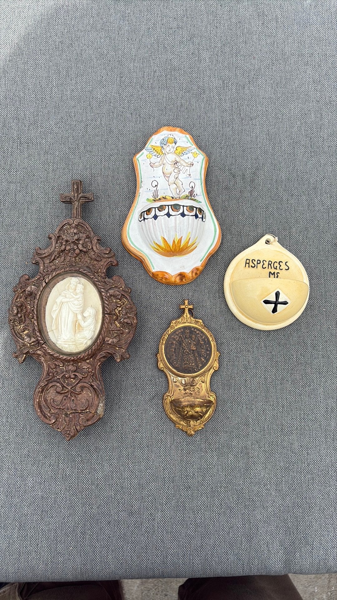Wierookvaatjes en gesneden wandbeeldje, Antiek en Kunst, Ophalen of Verzenden