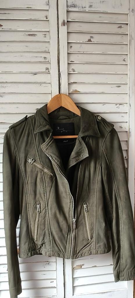 Goosecraft olijfgroen leren biker jasje maat S, Ophalen of Verzenden, Zo goed als nieuw, Maat 38/40 (M), Groen