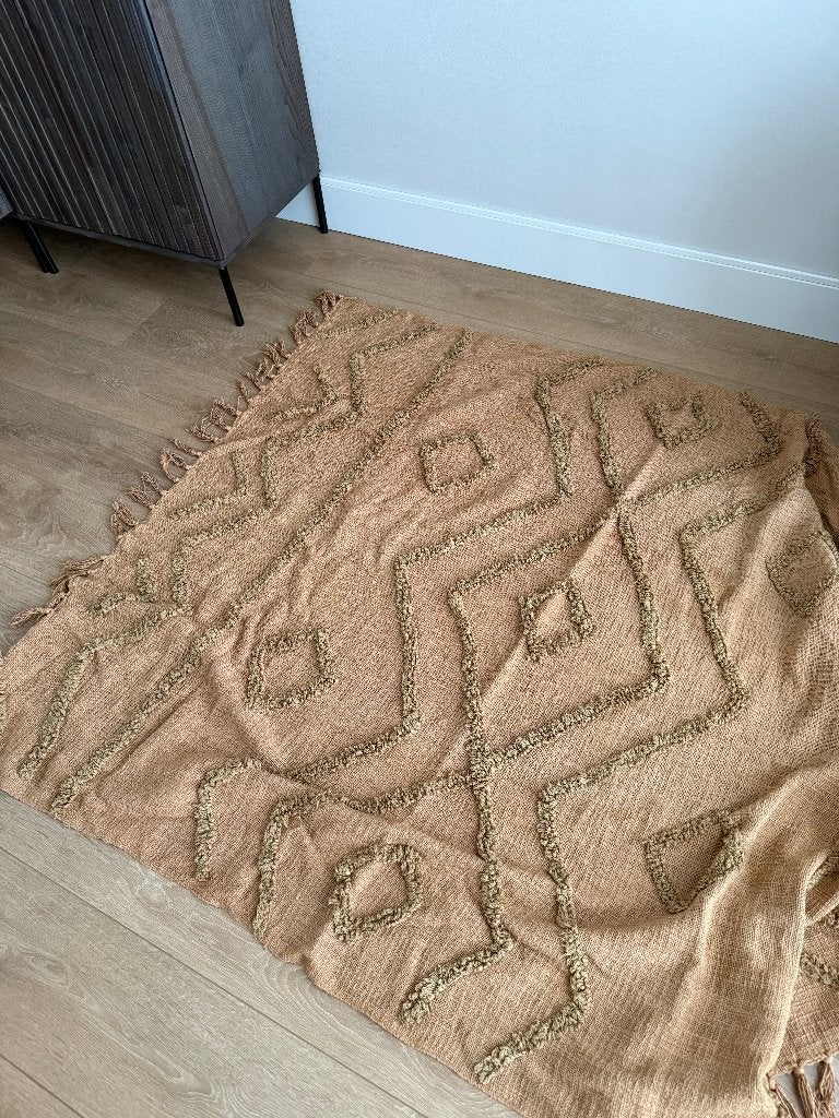 HKliving plaid bruin, Gebruikt, 130 cm, Met franjes/kwastjes, 170 cm
