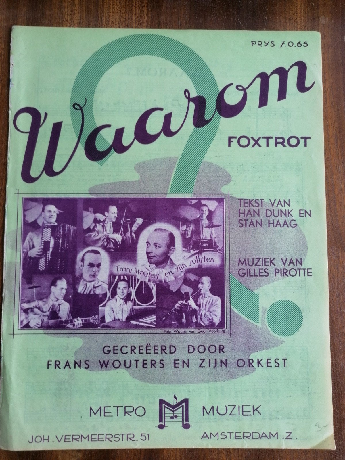 Waarom? Foxtrot - Bladmuziek Frans Wouters Orkest, Muziek en Instrumenten, Ophalen of Verzenden, Gebruikt, Artiest of Componist