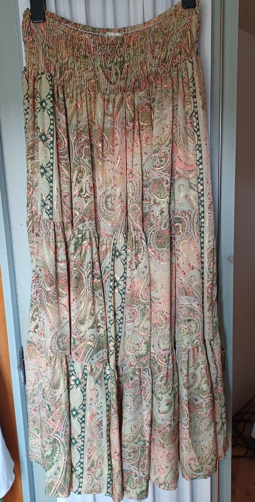 Maxi rok met paisley print en goudkleurige accenten, Maat 38/40 (M), Bohemian Soul, Meerkleurig, Ophalen of Verzenden