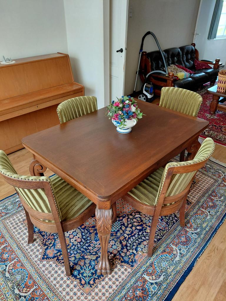 Prachtige antieke eettafel met 6 stoelen – uitschuifbaar, Antiek en Kunst, Antiek | Meubels | Tafels, Ophalen