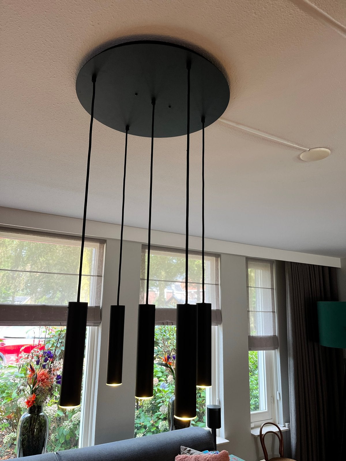 Ztahl - Moderne Zwarte Hanglamp met 5 Cilindervormige Spots, Ophalen, Zo goed als nieuw, Metaal, Overige fittingen