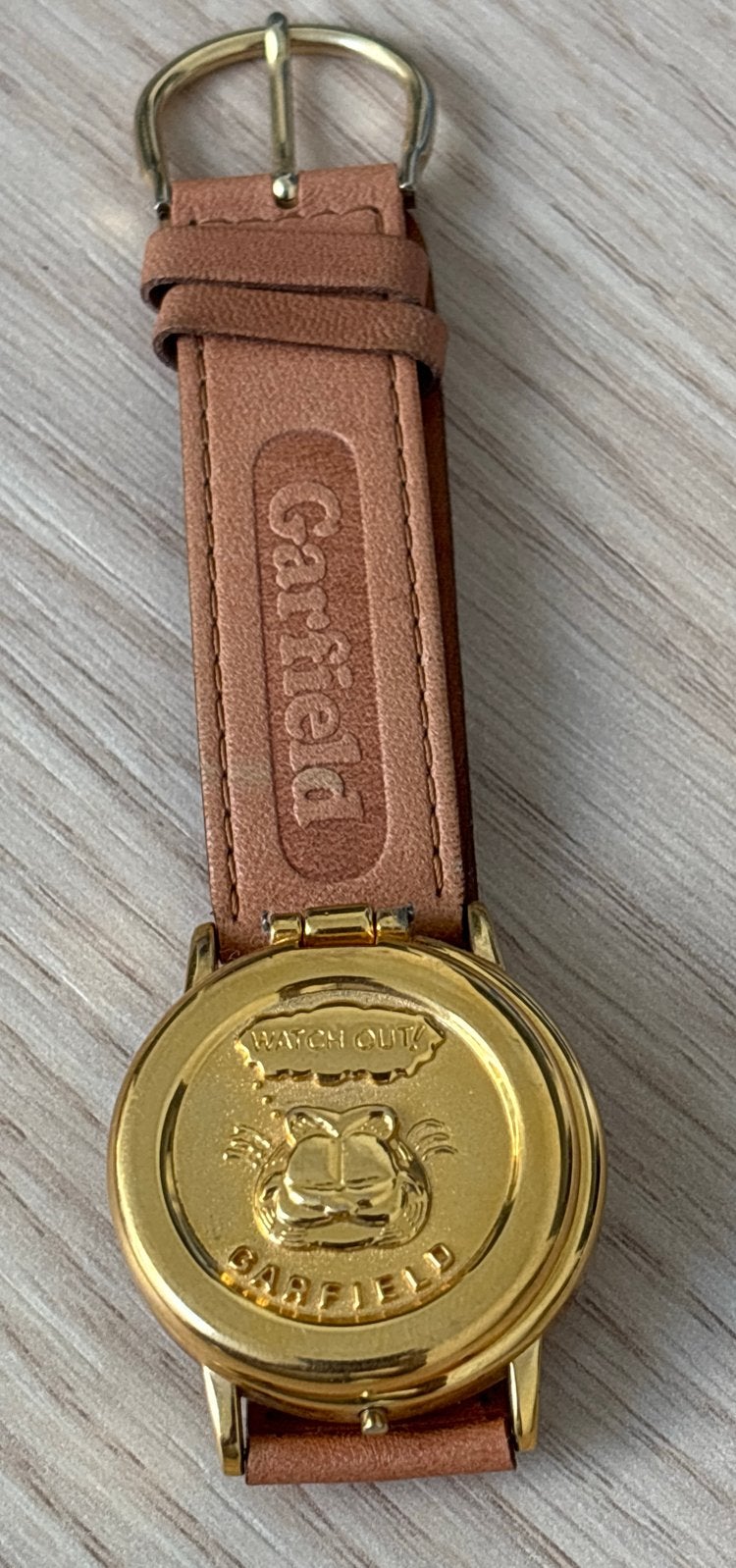 Vintage Garfield horloge met leren bandje, Overige merken, Overige materialen, Polshorloge, Ophalen of Verzenden