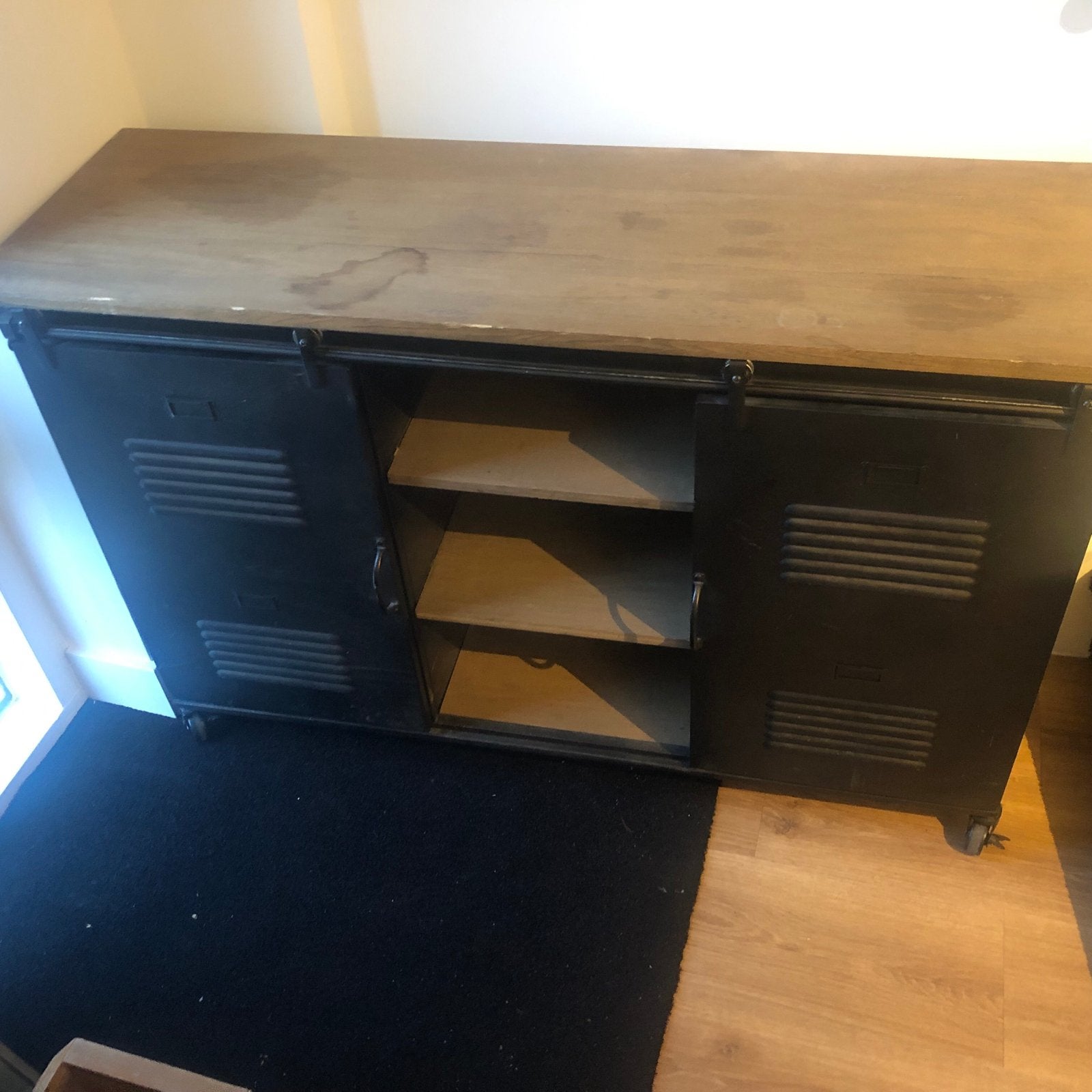 Industriële schoenenkast/dressoir met schuifdeuren, Ophalen, Gebruikt