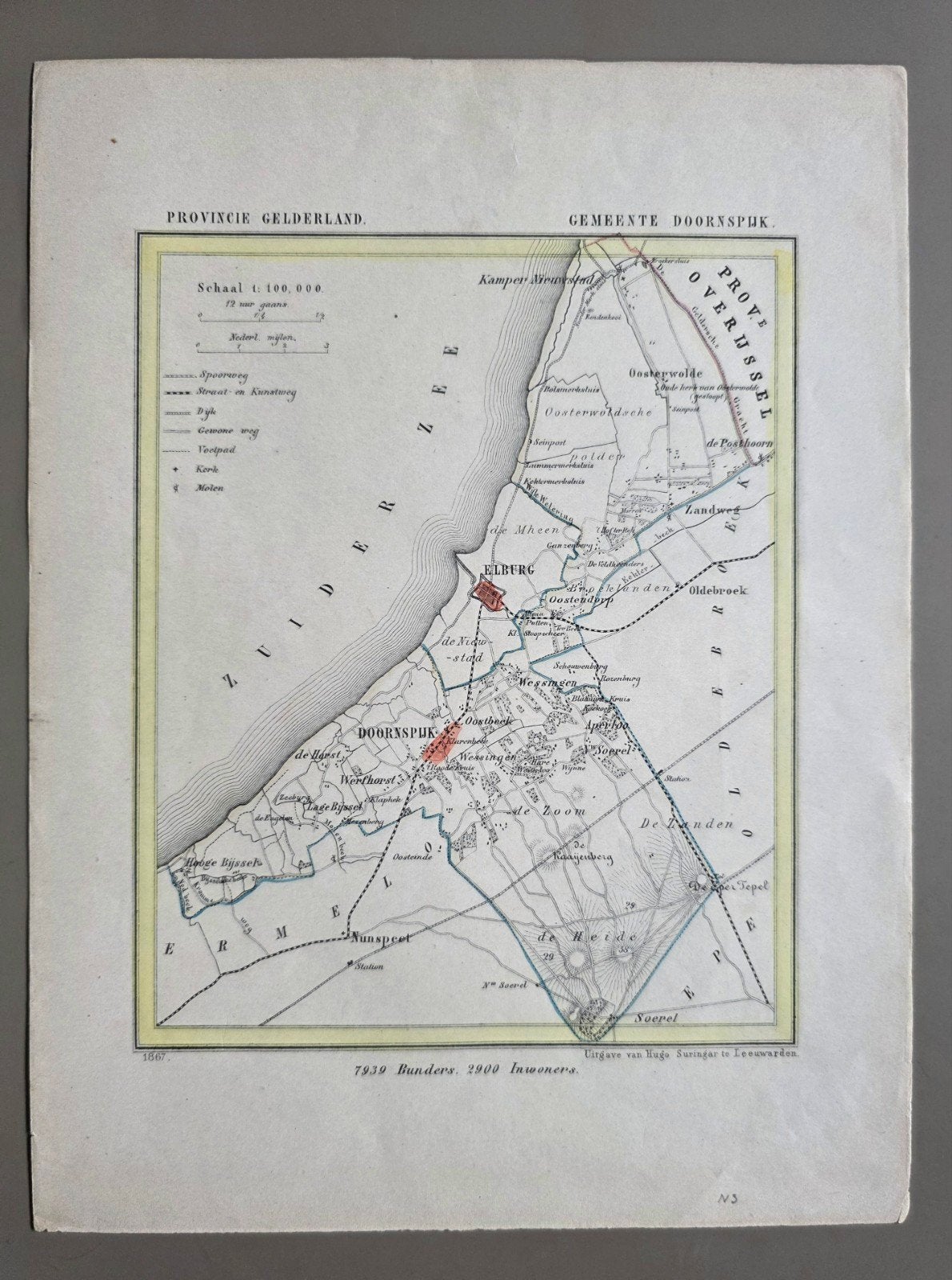88)ORIGINEEL GEMEENTE KAART DOORNSPIJK 1867 J.KUYPER, Boeken, J. Kuyper, Verzenden, 1800 tot 2000, Nederland