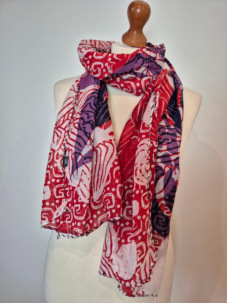 DIDI Sjaal Rood Paars Wit Bloemen Patroon 180x100 cm, DIDI, Verzenden, Zo goed als nieuw, Sjaal