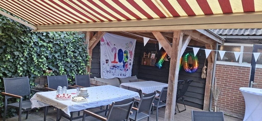 Groot Knikarm Zonnescherm 5,50 m x 2,20 m [Elektrisch], Tuin en Terras, Zonneschermen, Ophalen, Gebruikt, 450 cm of meer, Elektrisch