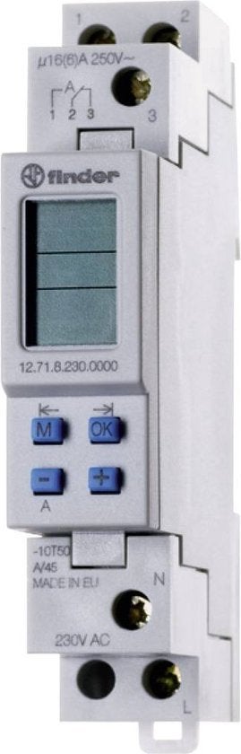 Finder 12.71.8.230.0000 Schakelklok voor DIN-rails 230 V/AC, Logictrading, Info@logictrading.nl, Kramerswei 8a