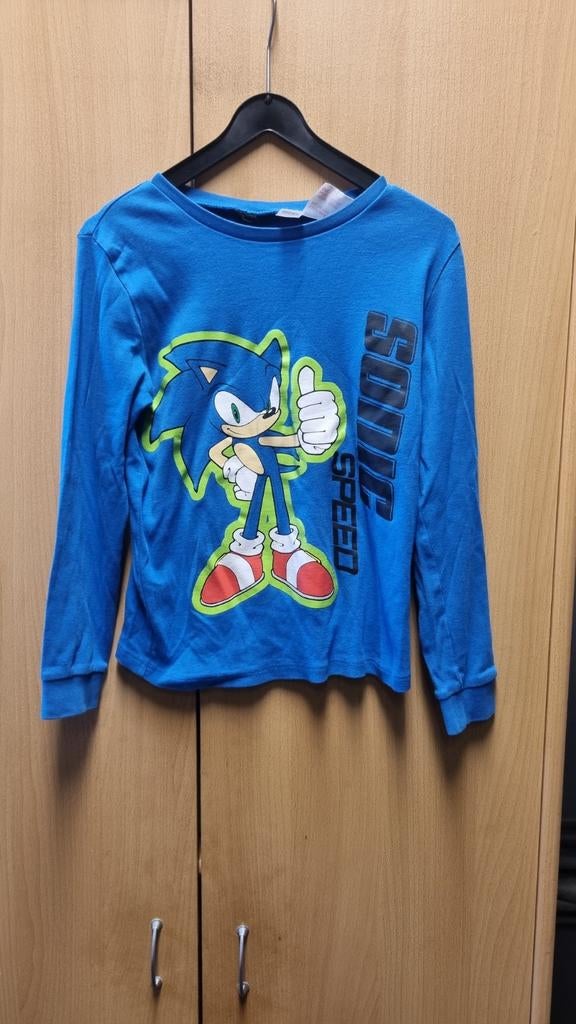 Leuk stoer blauw Sonic shirt met opdruk maat 146, Ophalen of Verzenden, Gebruikt, Jongen, Shirt of Longsleeve