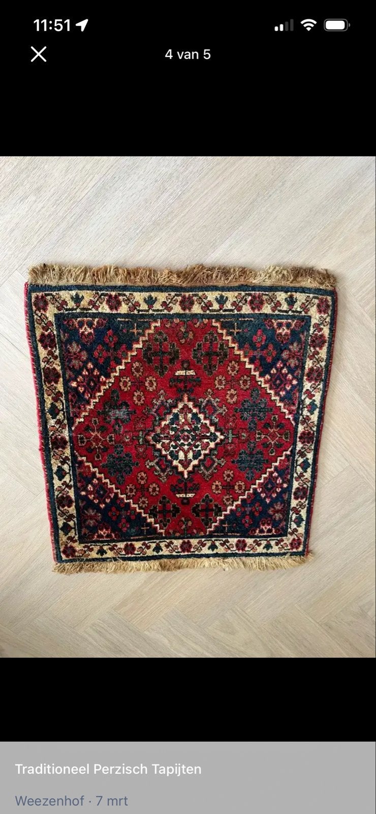 Traditioneel Perzisch Tapijt - Rood/Blauw, Ophalen, Gebruikt, 50 tot 100 cm, Vierkant