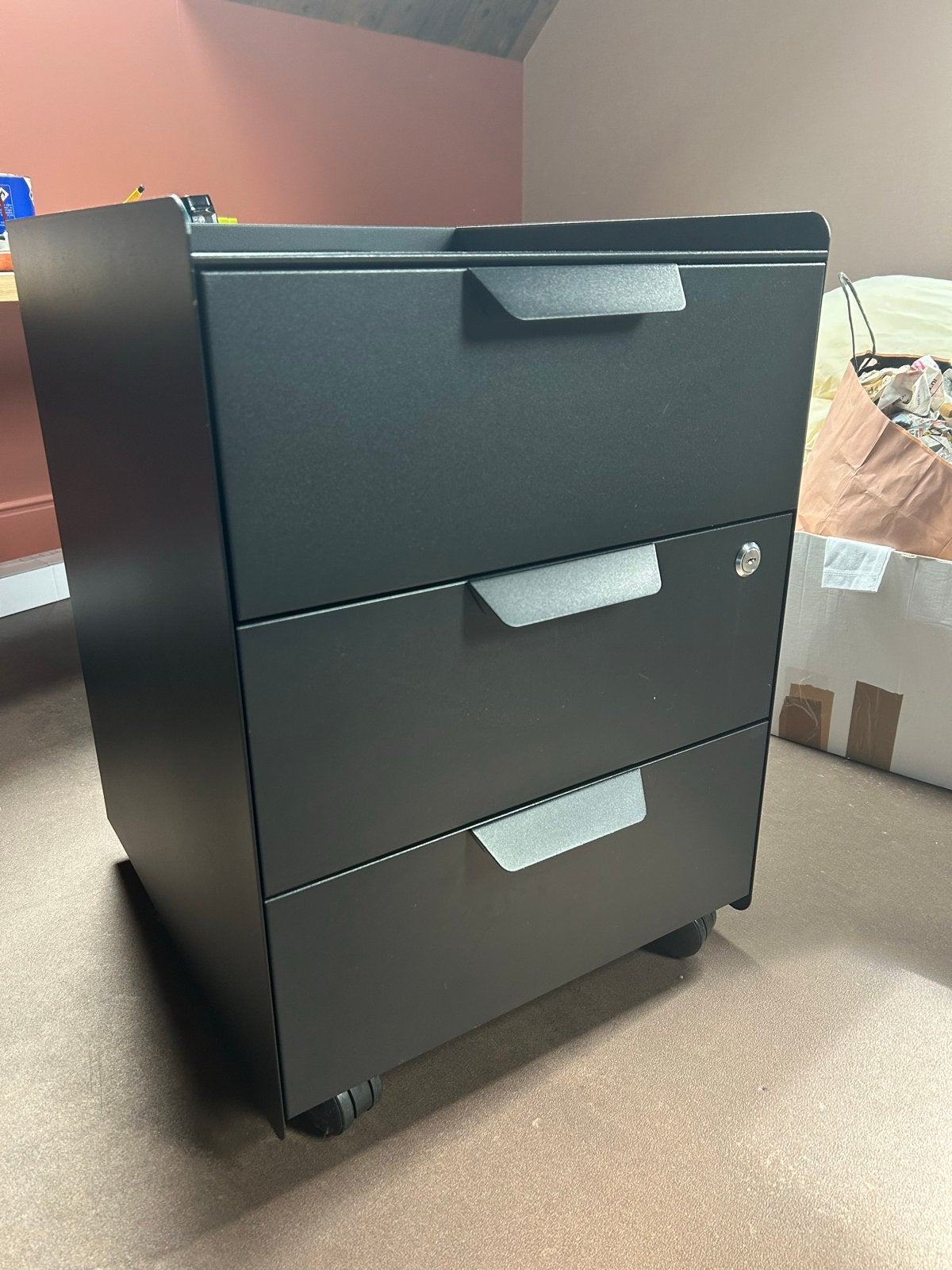 Zwart metalen ladeblok met 3 laden-  trotten ikea, Ophalen, Minder dan 50 cm, Zo goed als nieuw, 3 of 4 laden