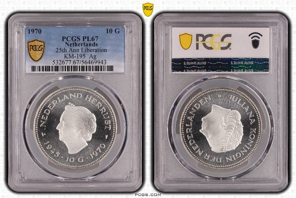 10 Gulden 1970 PCGS PL67/ Subliem exemplaar!, Koningin Juliana, Zilver, Ophalen of Verzenden, Losse munt