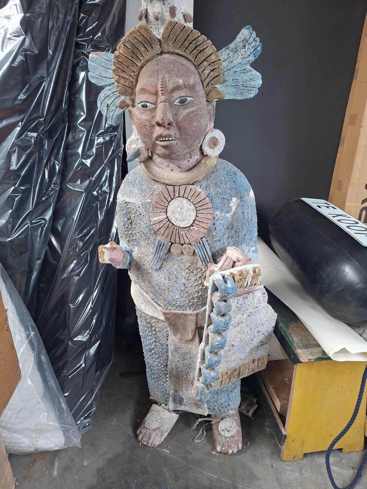 Antiek Maya Beeld -klei - Uniek Kunstwerk, Overige onderwerpen, Natuurlijk materiaal, Handgemaakt, Beeld