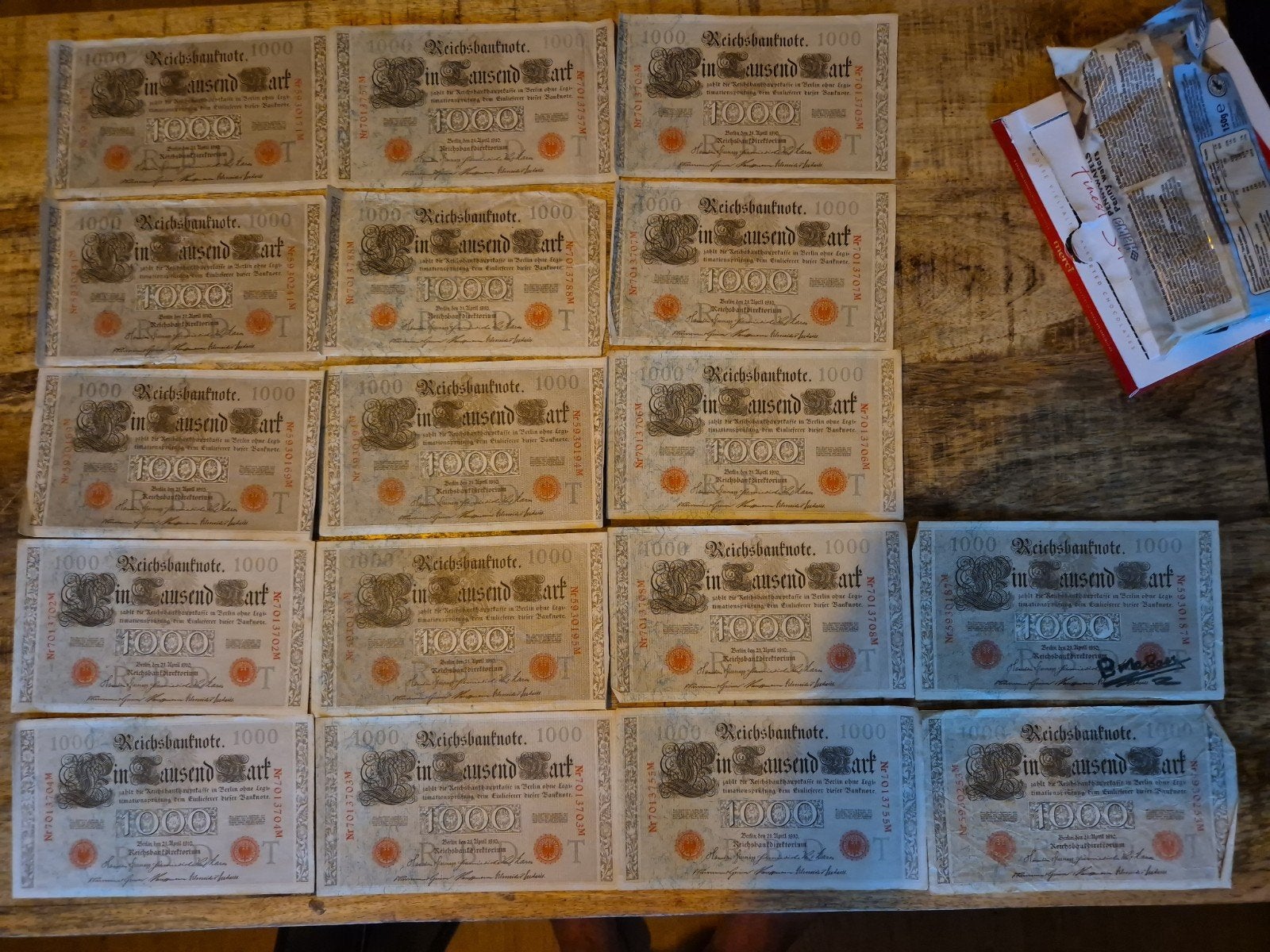 Set van 15 Duitse Reichsbanknoten 1000 Mark 1910, Ophalen of Verzenden, Duitsland, 100 euro