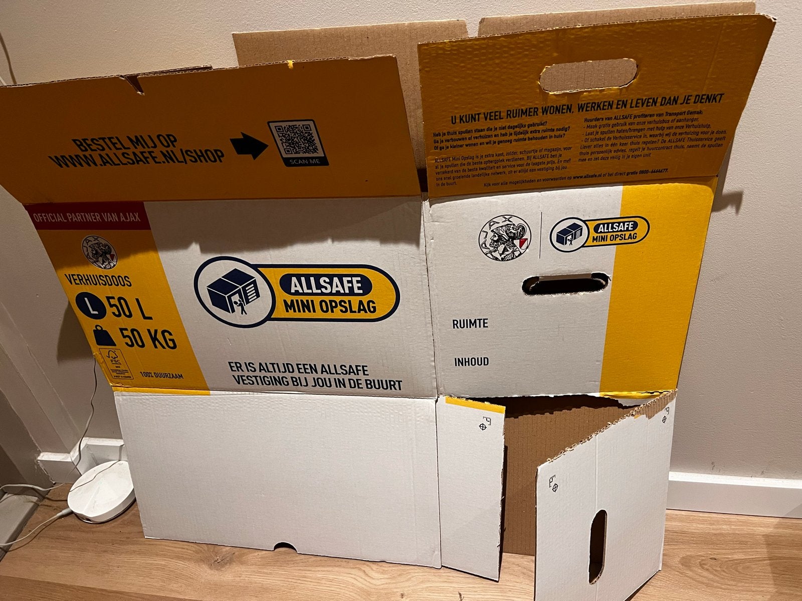 12 Verhuisdozen Allsafe Opslag 50L - Zo goed als nieuw, Doos, 40 tot 60 cm, Opvouwbaar, 50 tot 75 cm