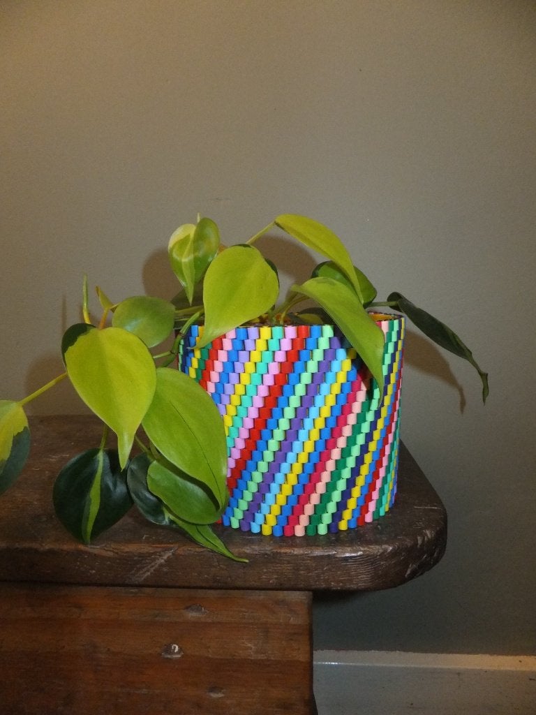 vrolijk geupcycled bloempotje, hip & handgemaakt rainbow Ø12, Ophalen