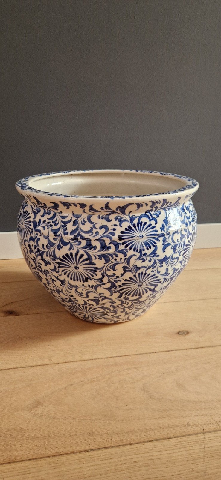 Delfts Blauwe Bloempot - Hoogte 30 cm, Diameter 40 cm, Tuin en Terras, Ophalen, Gebruikt, 40 cm of meer, Minder dan 40 cm