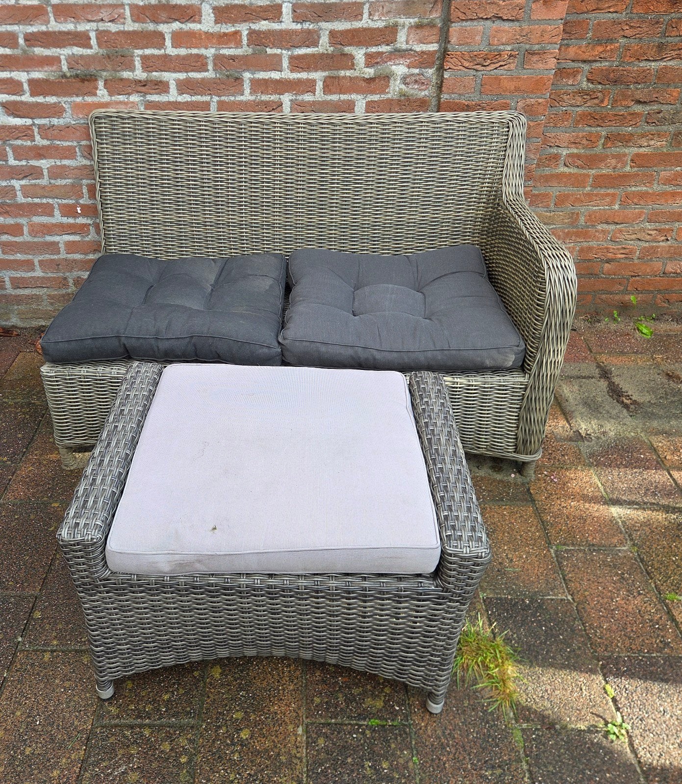 Gebruikte Wicker Loungeset met Kussens - gratis af te halen, Gebruikt, Bank, Loungeset, Wicker
