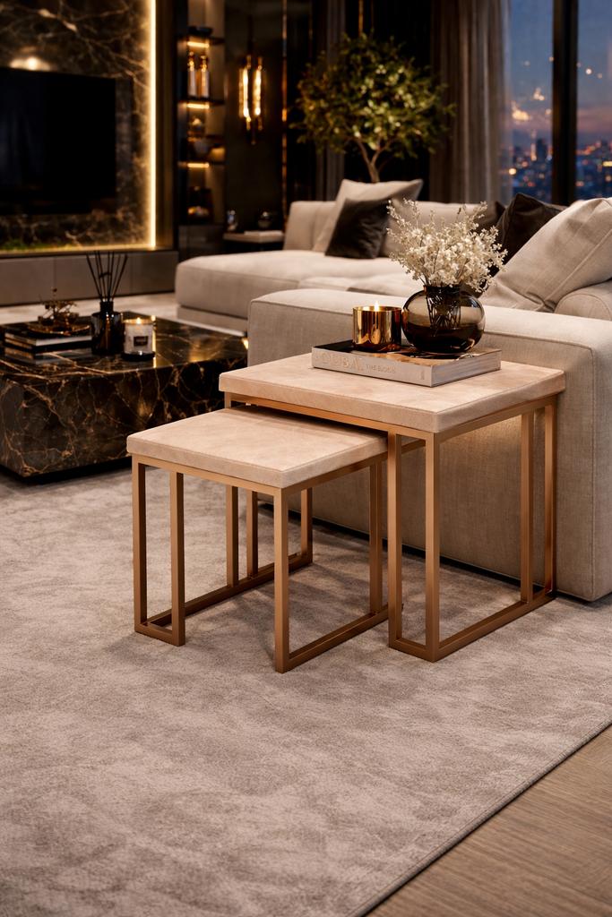 Set Luxe THE ONE nest/bijzettafels Hollywood Regency Stijl, Ophalen of Verzenden, Zo goed als nieuw, 75 m² of meer, Beige