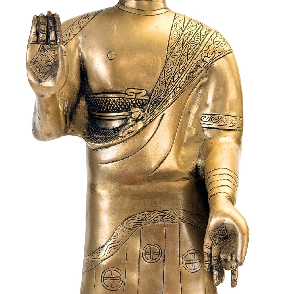 Staande Boeddha – monumentaal Himalayaans brons, Tibet, Ophalen of Verzenden, Beeld, Brons