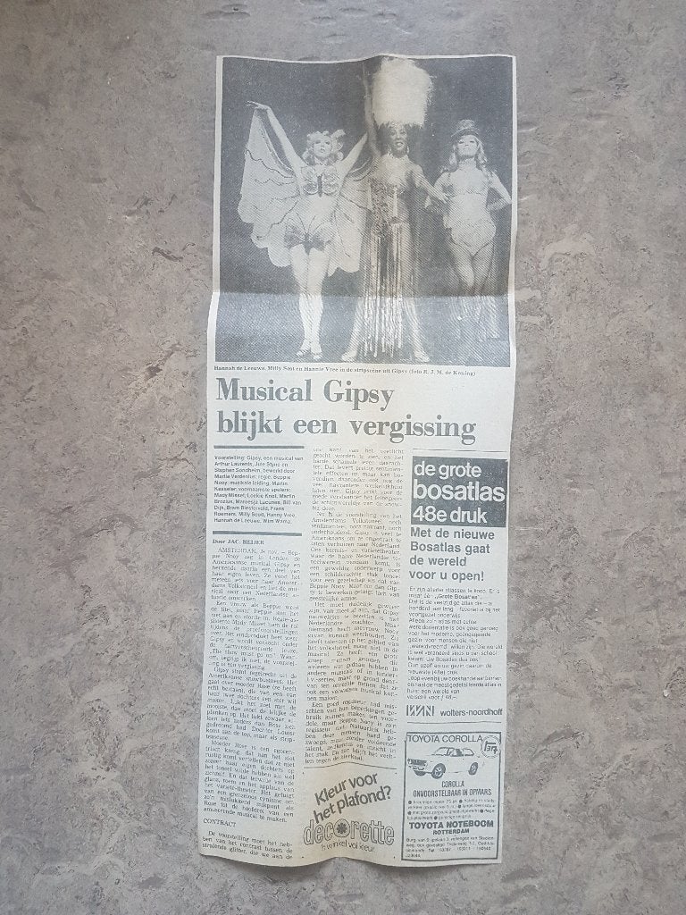 Recensie Nederlandse musical Gipsy (1976), Ophalen of Verzenden, 1960 tot 1980, Knipsel(s)