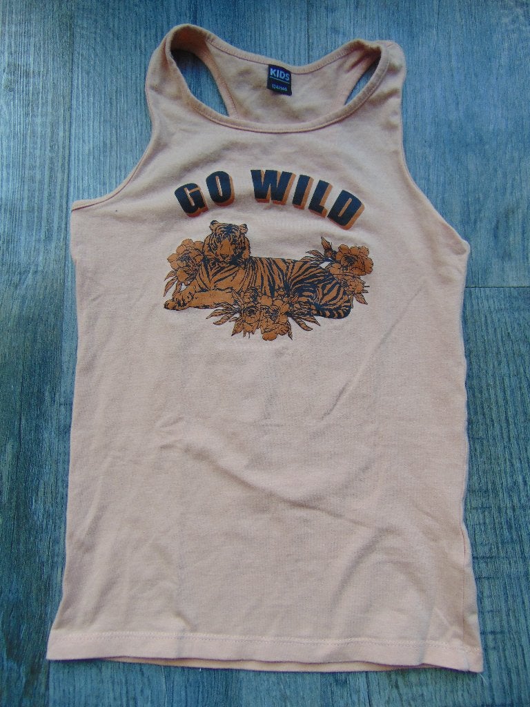 Tanktop zalm kleur tijger topje maat 134 shirt, Meisje, Kids, Ophalen of Verzenden, Zo goed als nieuw