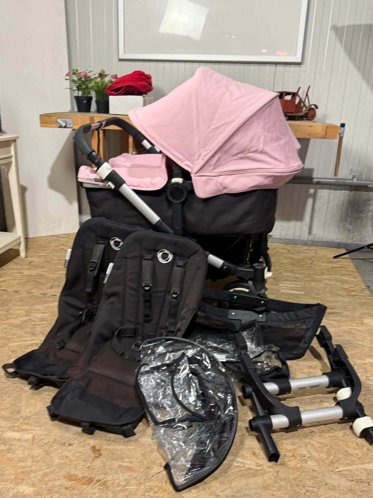 Bugaboo Donkey Tweelingwagen - Zwart/Roze, Gebruikt, Kinderwagen of Buggy, Bugaboo, Ophalen of Verzenden