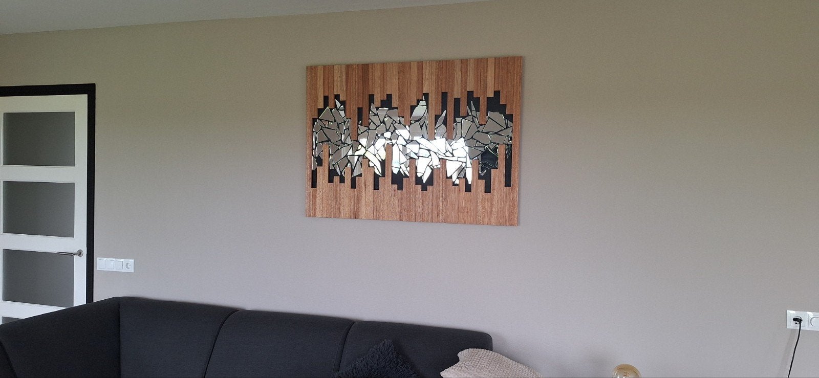 Uniek handgemaakt wandpaneel hardhout en spiegelglas, Ophalen, Eigen ontwerp, Hout, Nieuw