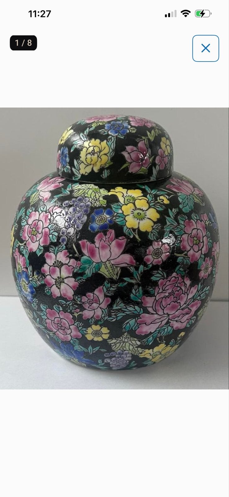 Vintage Chinese Gemberpot Zwart met Bloemenpatroon, Ophalen of Verzenden